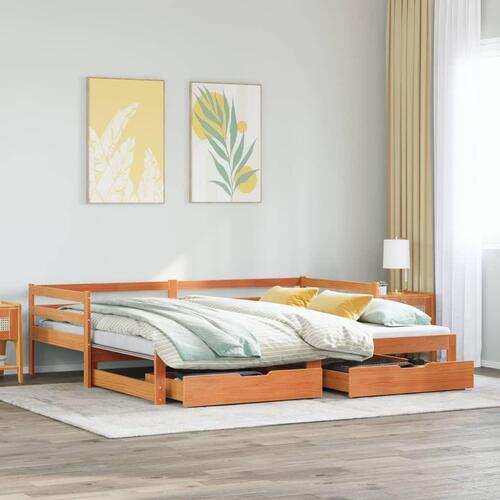 Daybed med udtræk skuffer 90x200 cm massivt fyrretræ gyldenbrun