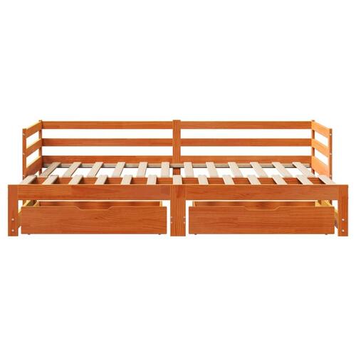 Daybed med udtræk skuffer 90x200 cm massivt fyrretræ gyldenbrun