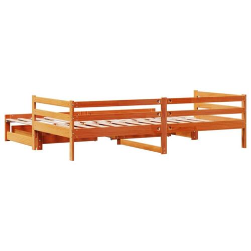 Daybed med udtræk skuffer 90x200 cm massivt fyrretræ gyldenbrun