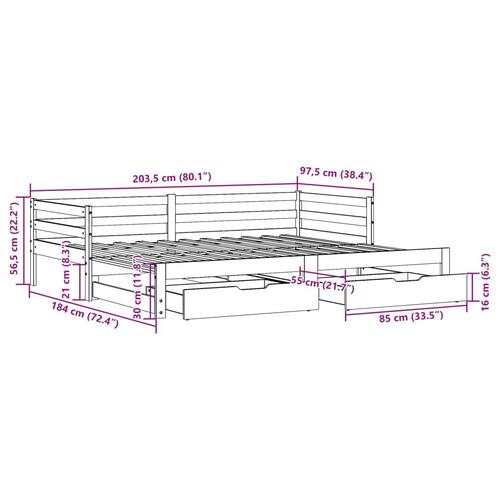 Daybed med udtræk skuffer 90x200 cm massivt fyrretræ gyldenbrun