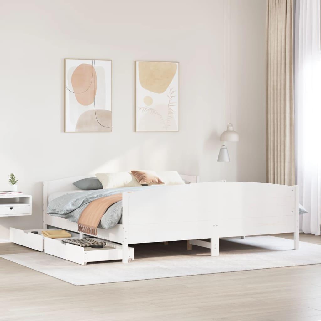 Sengeramme uden madras 160x200 cm massivt fyrretræ hvid billede