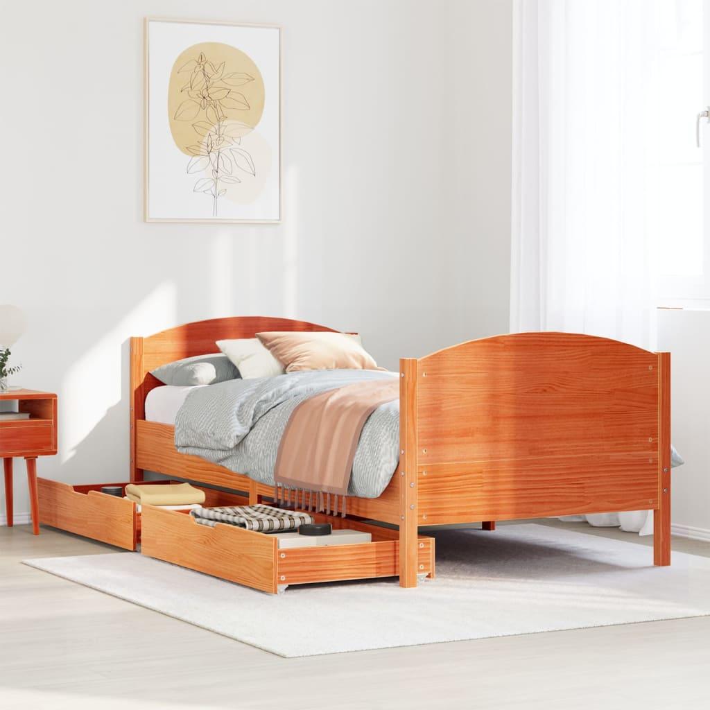Sengeramme uden madras 100x200 cm massivt fyrretræ gyldenbrun billede