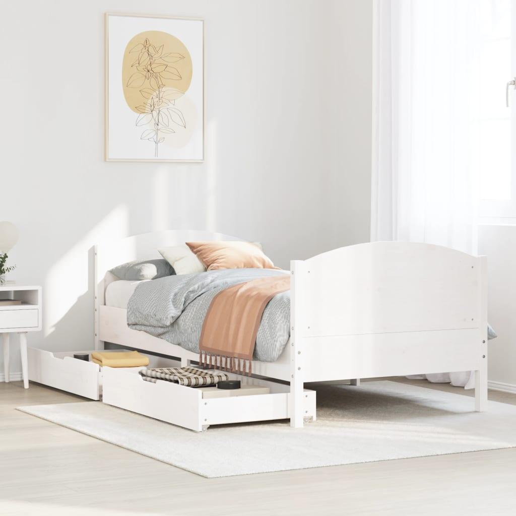 Sengeramme uden madras 90x200 cm massivt fyrretræ hvid billede
