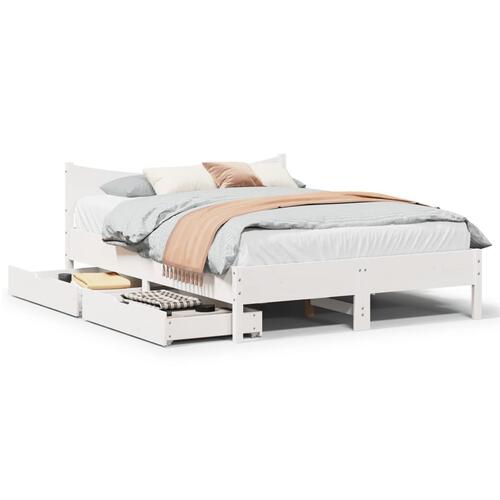 Sengeramme med skuffer 135x190 cm massivt fyrretræ hvid