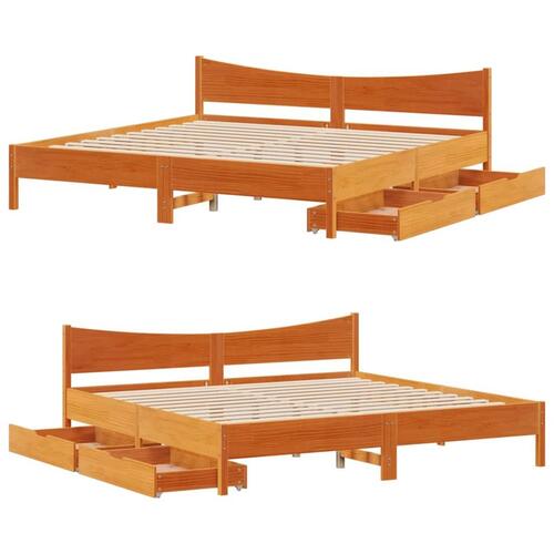 Sengeramme med skuffer 180x200 cm massivt fyrretræ gyldenbrun