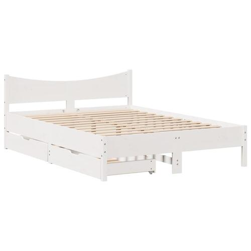 Sengeramme med skuffer 120x200 cm massivt fyrretræ hvid