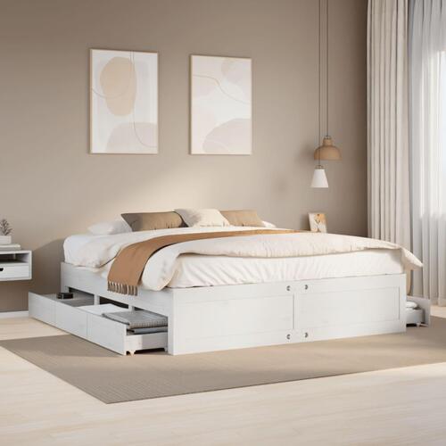 Sengeramme m. skuffer 180x200 cm uden madras massivt fyr hvid