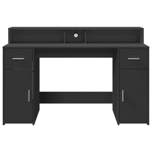 Skrivebord med LED-lys 140x55x91 cm konstrueret træ sort