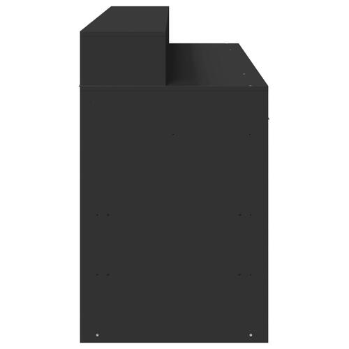 Skrivebord med LED-lys 140x55x91 cm konstrueret træ sort