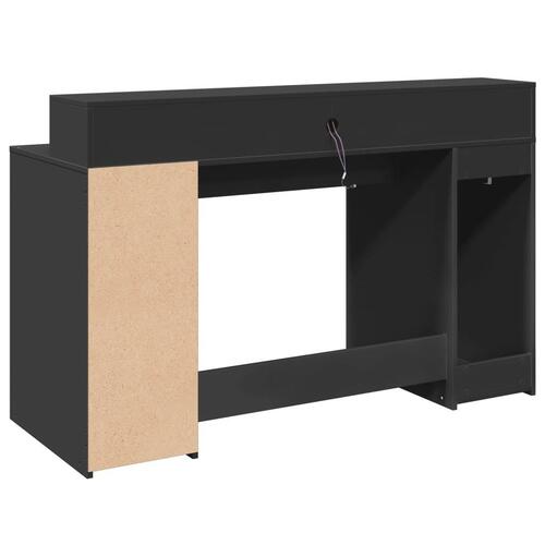 Skrivebord med LED-lys 140x55x91 cm konstrueret træ sort