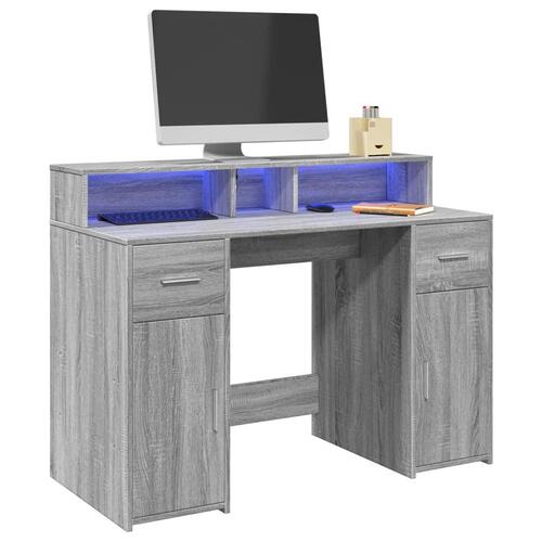 Skrivebord m. LED-lys 120x55x91 cm konstrueret træ grå sonoma