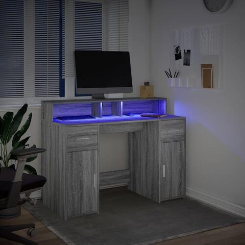 Skrivebord m. LED-lys 120x55x91 cm konstrueret træ grå sonoma