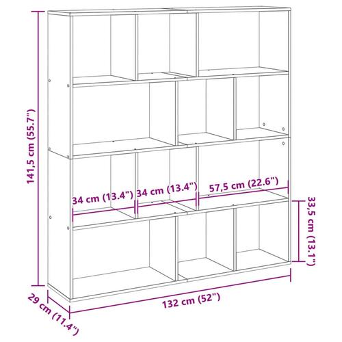 Bogreol 132x29x141,5 cm konstrueret træ hvid