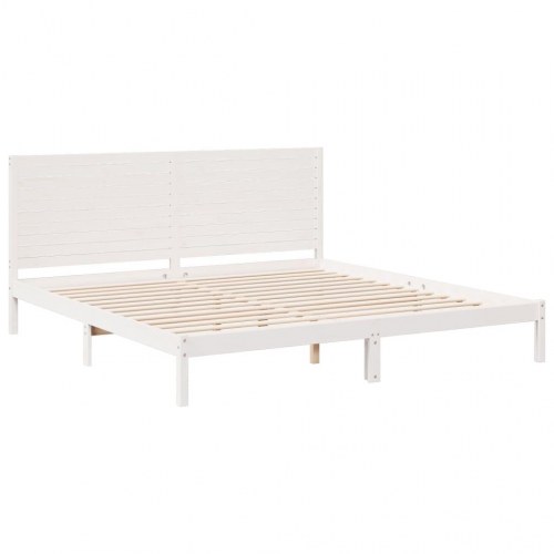 Ekstra lang sengeramme i massivt fyrretræ 200 x 210 cm - hvid, med hovedgærde