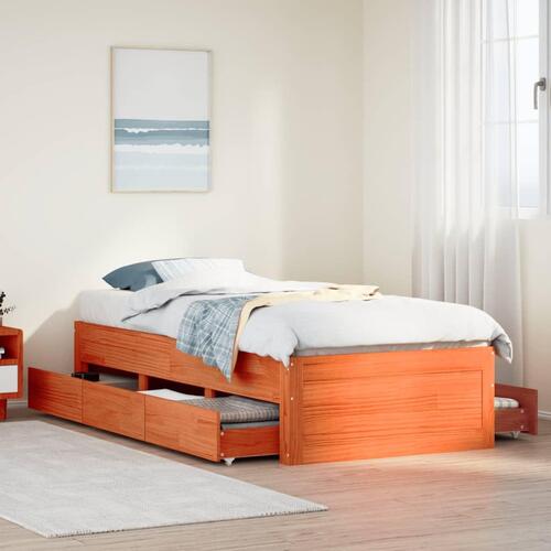 Sengeramme m. skuffer 100x200 cm uden madras massivt fyr brun