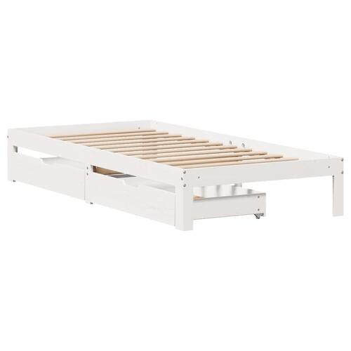 Sengeramme med skuffer 75x190 cm massivt fyrretræ hvid
