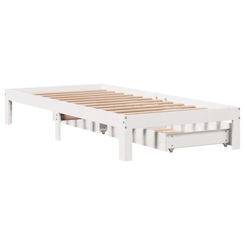 Sengeramme med skuffer 75x190 cm massivt fyrretræ hvid