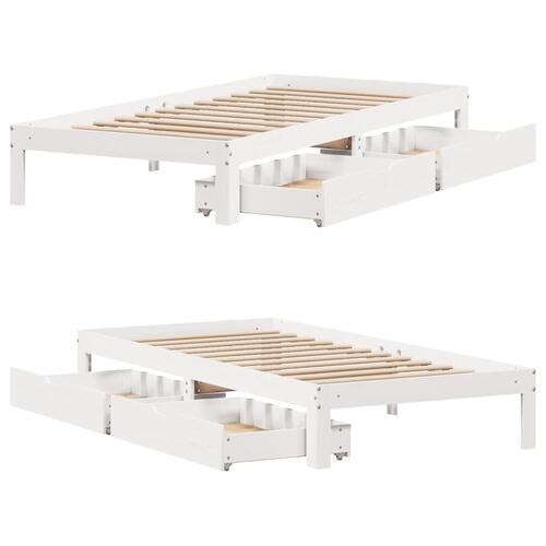 Sengeramme med skuffer 75x190 cm massivt fyrretræ hvid