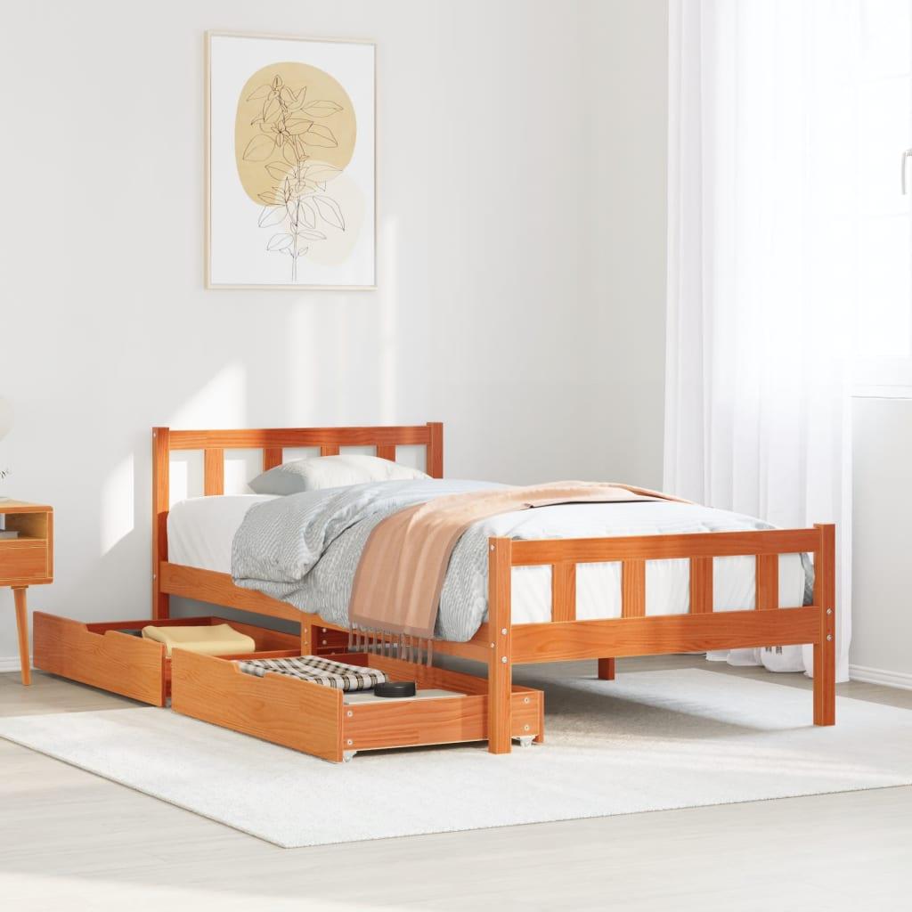 Sengeramme uden madras 90x190 cm massivt fyrretræ gyldenbrun