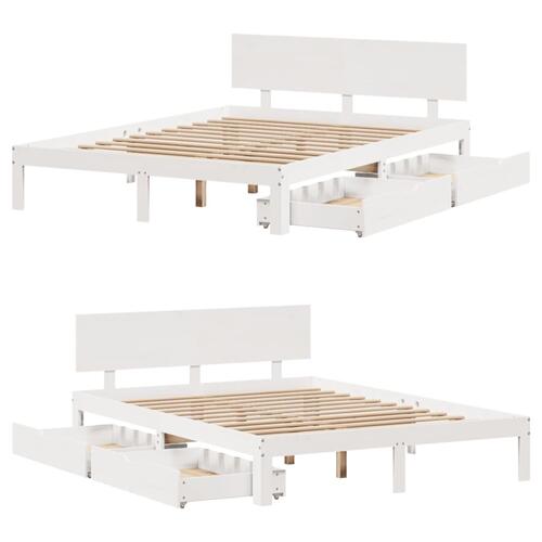 Sengeramme med skuffer 120x190 cm massivt fyrretræ hvid