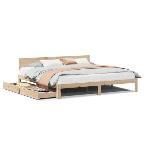 Sengeramme med skuffer 200x200 cm massivt fyrretræ