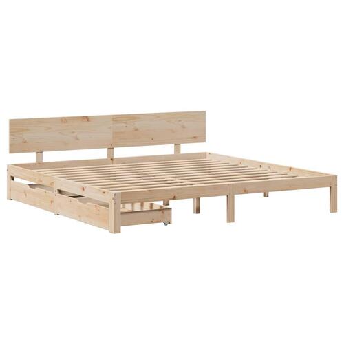 Sengeramme med skuffer 200x200 cm massivt fyrretræ
