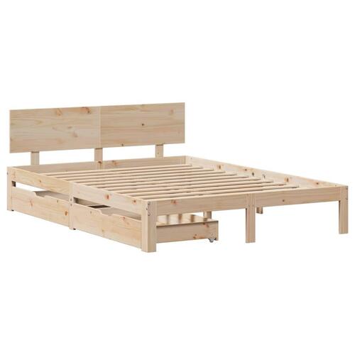 Sengeramme med skuffer 150x200 cm massivt fyrretræ