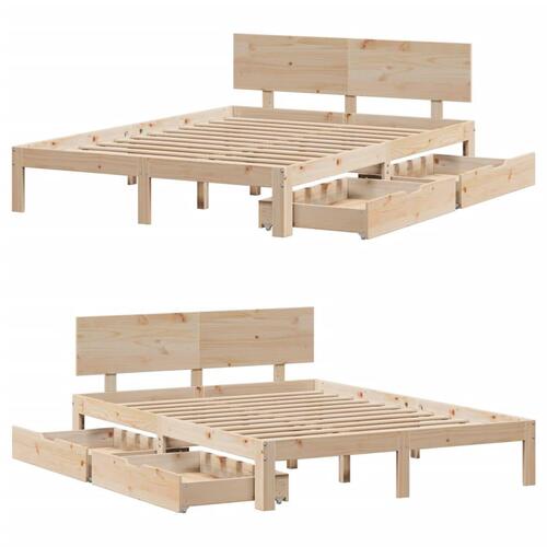 Sengeramme med skuffer 150x200 cm massivt fyrretræ