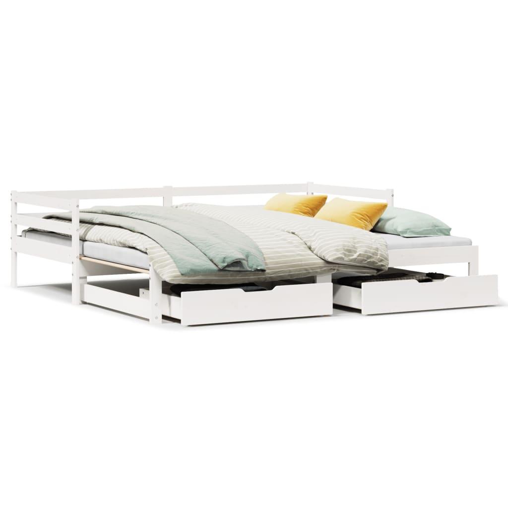 Daybed med udtræk og skuffer uden madras 90x190 cm hvid billede