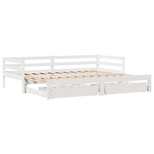 Daybed med udtræk og skuffer 90x190 cm massivt fyrretræ hvid