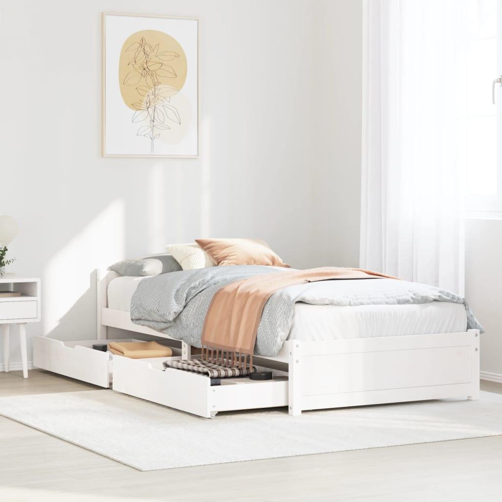 Sengeramme uden madras 90x190 cm massivt fyrretræ hvid billede