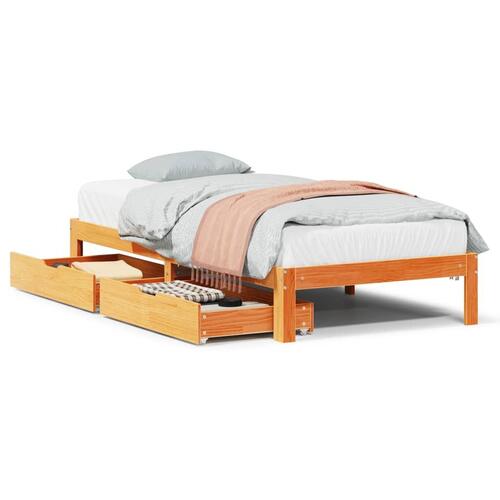 Sengeramme med skuffer 90x190 cm massivt fyrretræ gyldenbrun