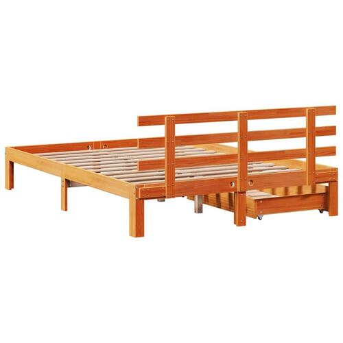 Sengeramme med skuffer 140x200 cm massivt fyrretræ gyldenbrun