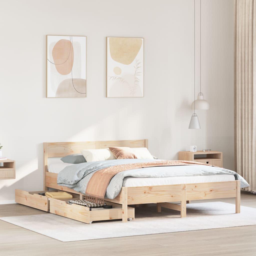 Sengeramme uden madras 135x190 cm massivt fyrretræ hvid billede