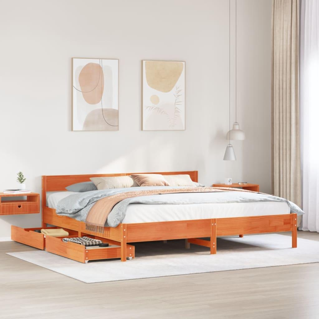 Sengeramme uden madras 160x200 cm massivt fyrretræ gyldenbrun billede