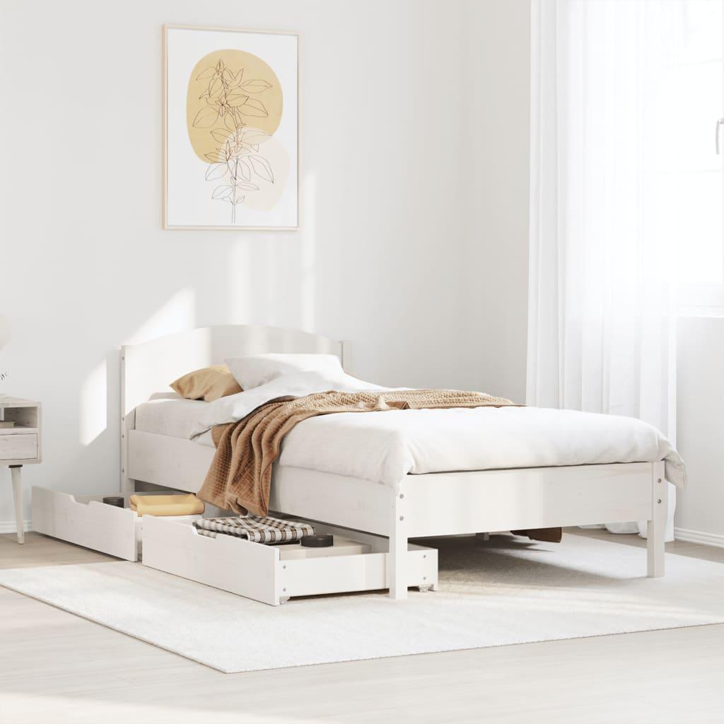 Sengeramme uden madras 100x200 cm massivt fyrretræ hvid billede