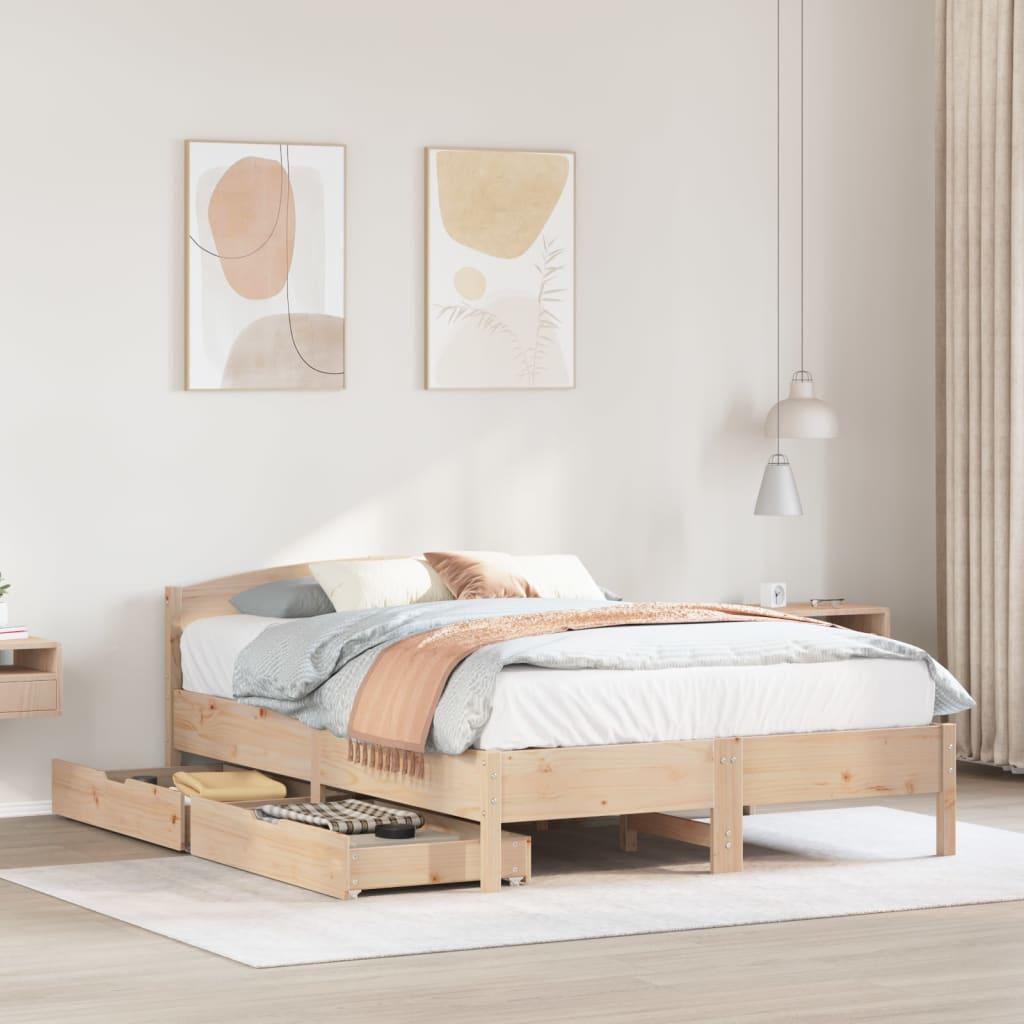 Sengeramme uden madras 135x190 cm massivt fyrretræ hvid billede