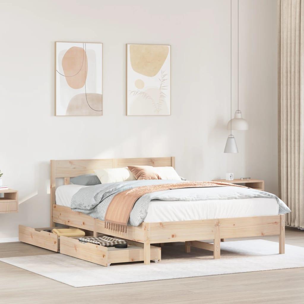 Sengeramme uden madras 135x190 cm massivt fyrretræ hvid billede