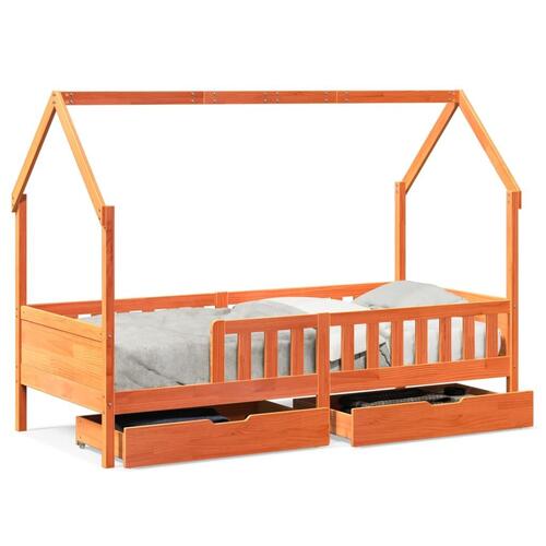 Sengeramme til juniorseng m. skuffer 80x200 cm massivt fyr
