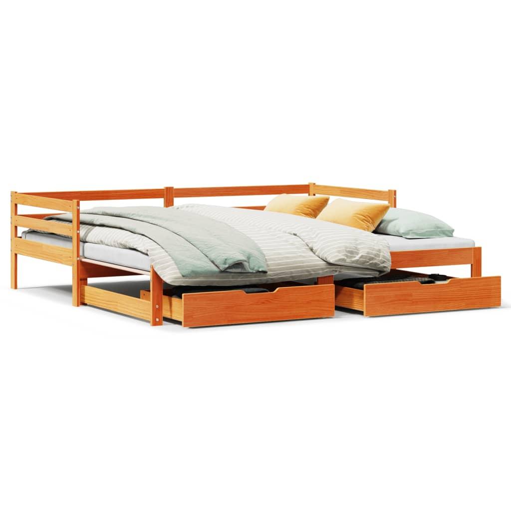 Daybed med udtræk skuffer 80x200 cm massivt fyrretræ gyldenbrun billede