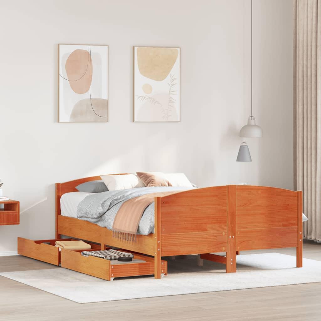 Sengeramme uden madras 120x200 cm massivt fyrretræ gyldenbrun billede