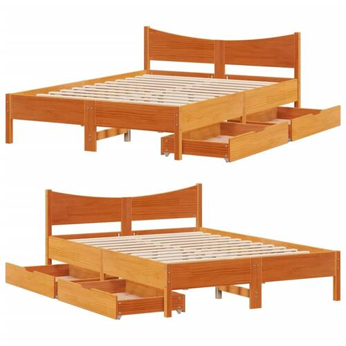 Sengeramme med skuffer 120x190 cm massivt fyrretræ gyldenbrun