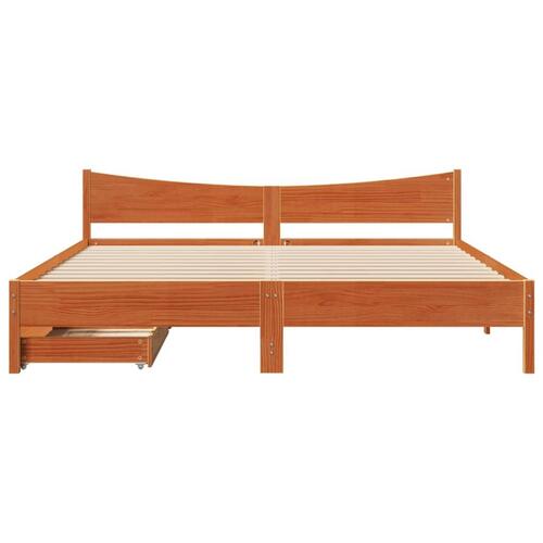 Sengeramme med skuffer 200x200 cm massivt fyrretræ gyldenbrun