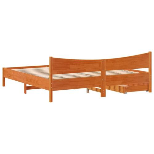 Sengeramme med skuffer 200x200 cm massivt fyrretræ gyldenbrun
