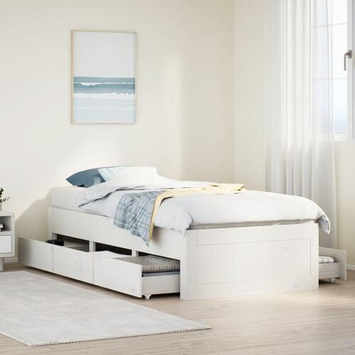 Sengeramme m. skuffer 90x200 cm uden madras massivt fyr hvid