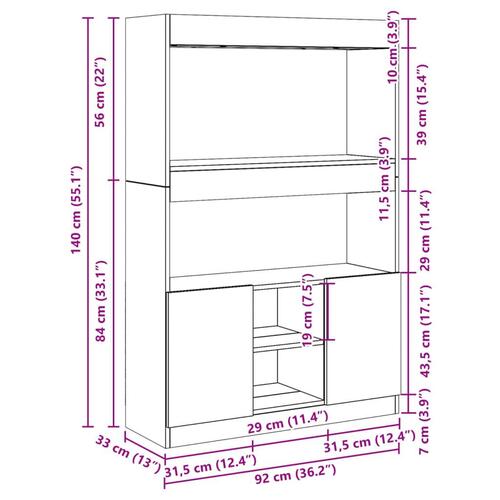 Reol 92x33x140 cm konstrueret træ sonoma-eg
