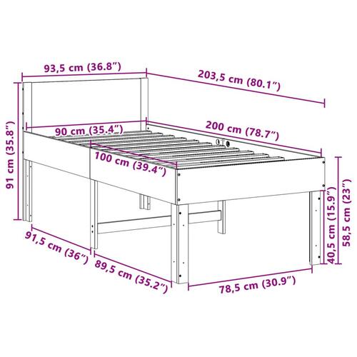 Sengeramme uden madras 90x200 cm massivt fyrretræ