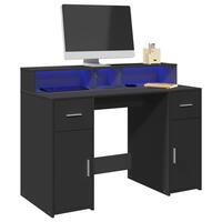 Skrivebord med LED-lys 120x55x91 cm konstrueret træ sort