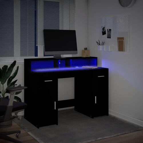 Skrivebord med LED-lys 120x55x91 cm konstrueret træ sort