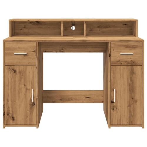 Skrivebord med LED-lys 120x55x91 cm konstrueret træ gammelt eg